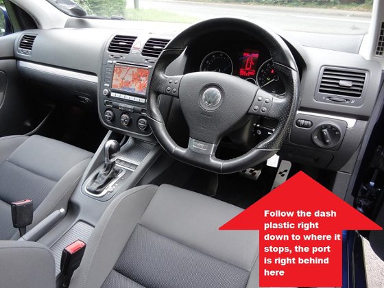 VW Golf Mk5 diagnostic OBD2 port location picture